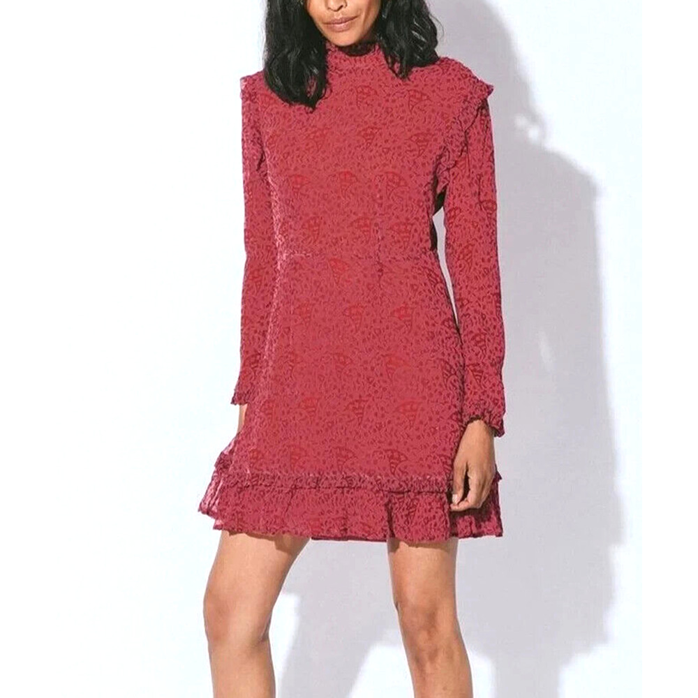 NWT Cleobella Dixie Mini Dress Kerala Block Print Red Long Sleeve Ruffle…